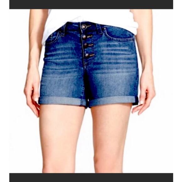 Jessica Simpson High Waist Vintage Denim Shorts Dark Wash Button Fly Size 27 - Picture 12 of 12